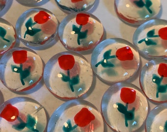 Hand painted glass gems party favors art weddings long stemmed  RED ROSE ROSES