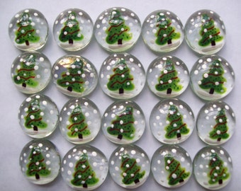 Hand painted Glass gems party favors Christmas tree on a snowy day