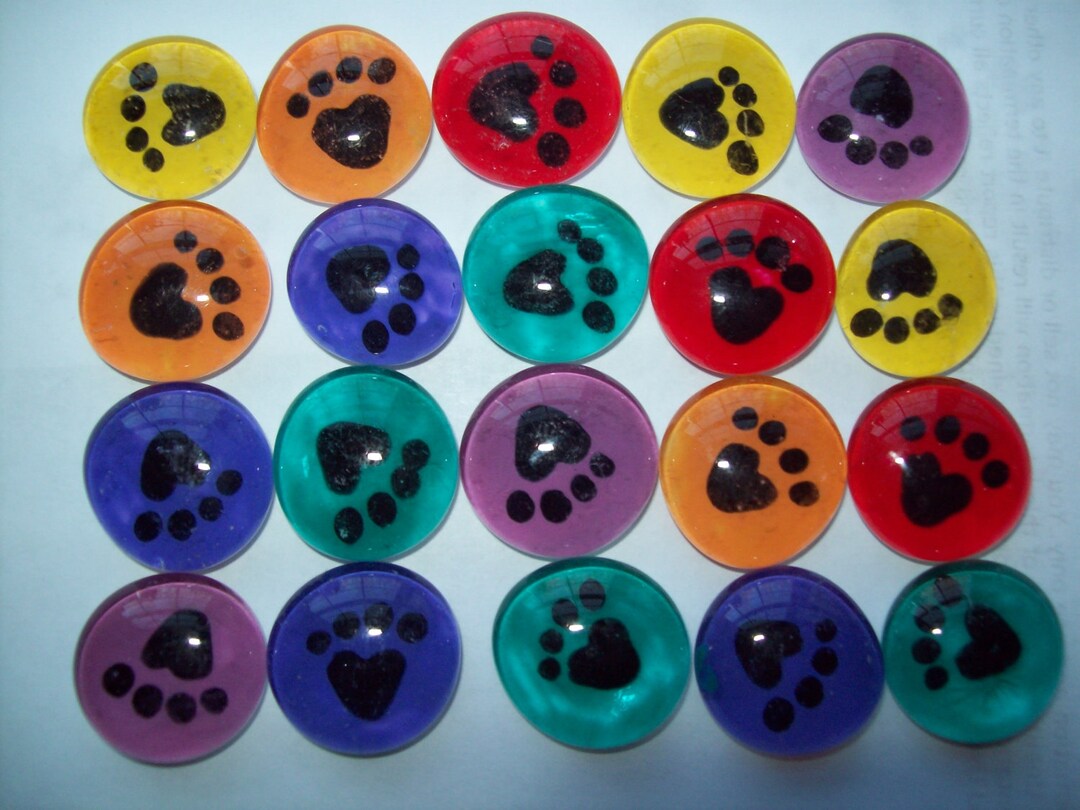 Hand Painted Glass Gems Mosaic Tile Party Favors PAW PRINTS on Assorted ...
