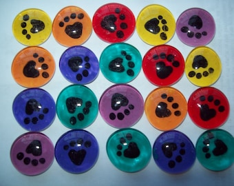 Hand painted glass gems mosaic tile party favors PAW PRINTS on assorted colors