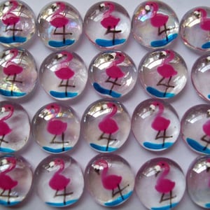 Hand painted glass gems party favors pink flamingos pink flamingo tropical beach set of 50
