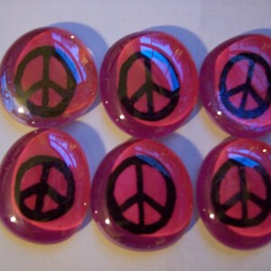 Hand painted Glass Large Gems Mosaic Tile  Black Peace Signs on pink