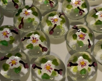 Hand painted glass gems party favors  APPLE BLOSSOMS  apple blossoms  flowers  wedding