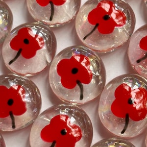 Set of 50 Hand-painted Glass Gems party favors red poppy poppies flowers  flower
