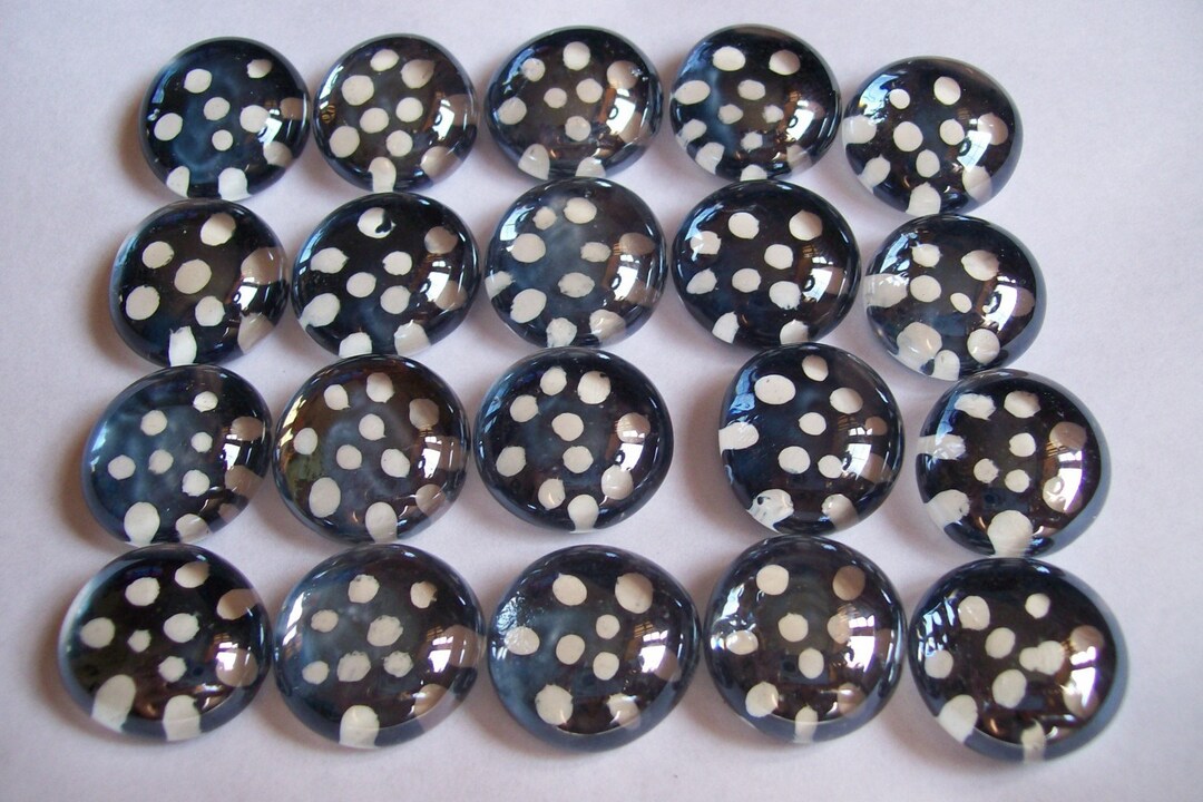 Glass Gems Mosaic Tile White Polka Dots on Black for Mosaics, Crafts