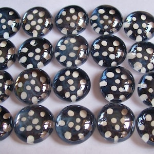 Glass Gems Mosaic Tile white polka dots on black for mosaics, crafts , art