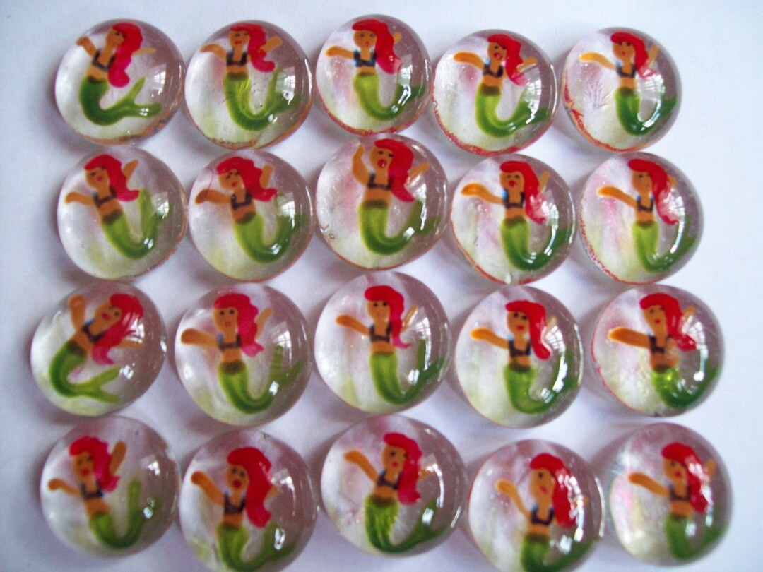 Hand Painted Glass Gems Party Favors Art Mermaids With Red Hair Mermaid ...