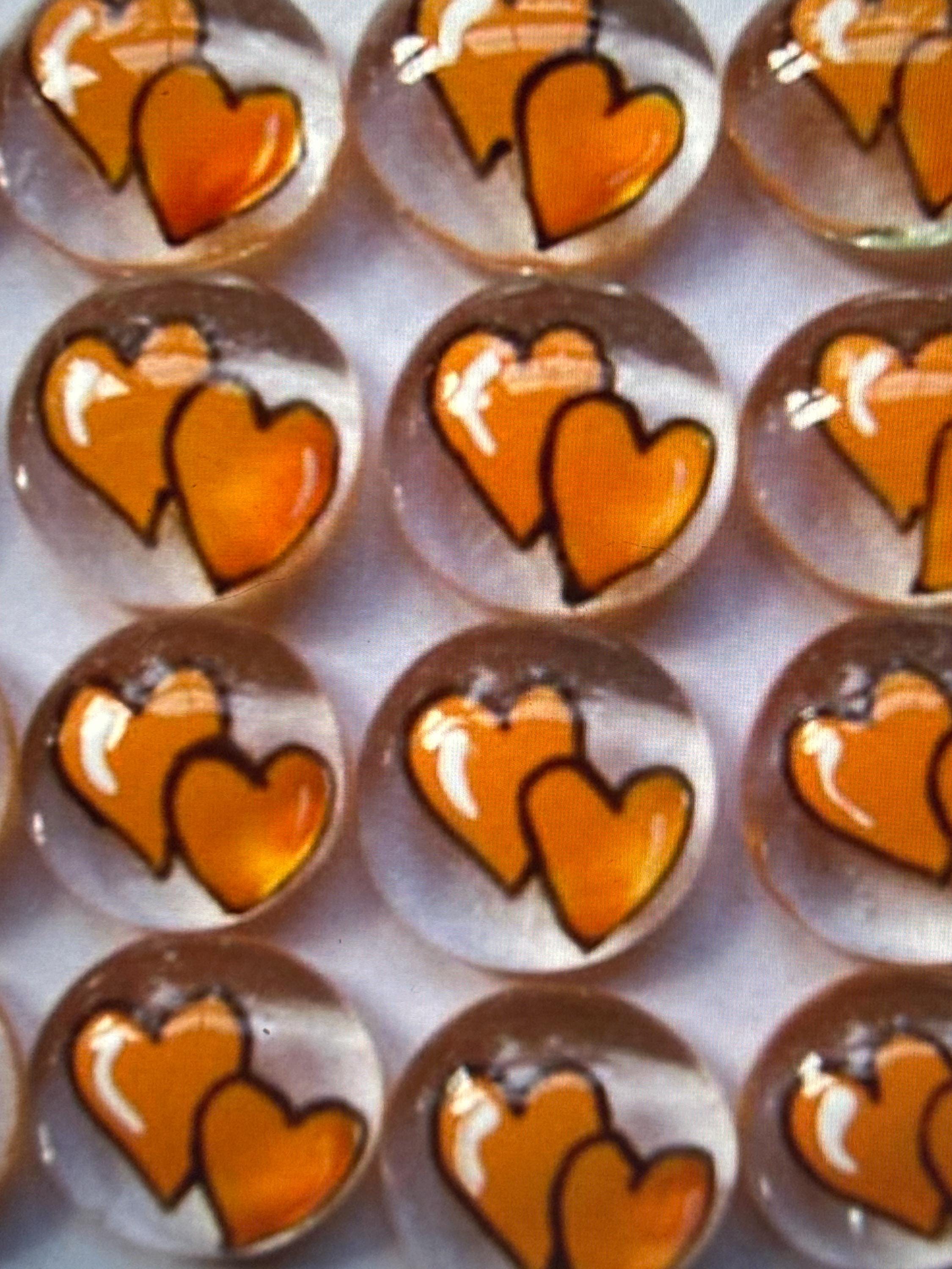 Hand Painted Glass Gems Party Favors Wedding Orange Double Hearts Heart ...