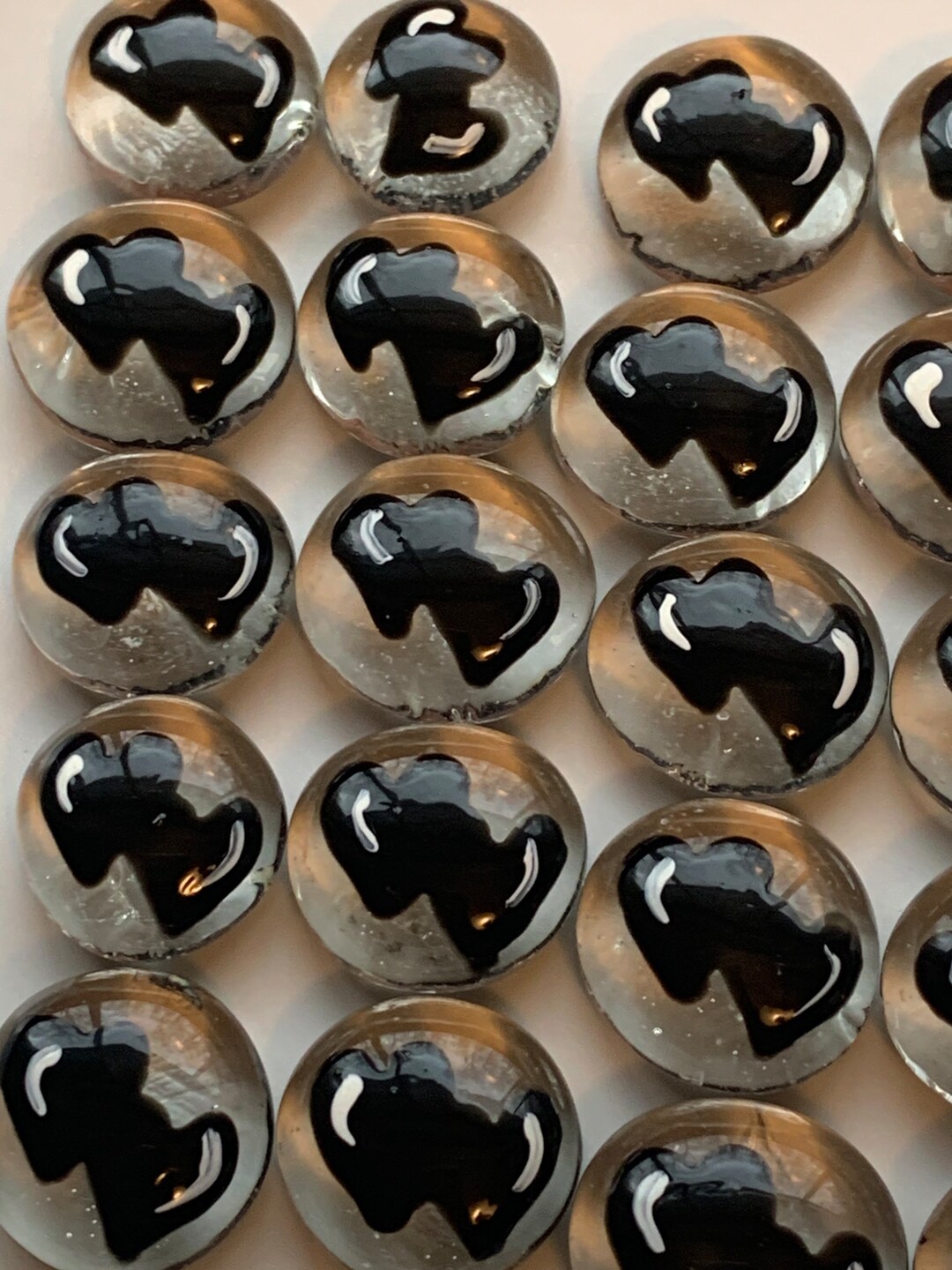 Hand Painted Glass Gems Party Favors Black DOUBLE WEDDING Hearts Heart ...