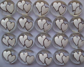 Hand painted glass gems party favors  white double wedding Hearts heart