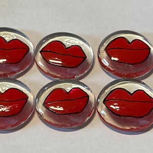 Hand painted large glass gems RED LIPS red lip kiss kisses party favors