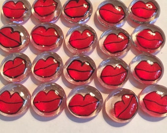 Lips Hand painted glass gems party favors weddings mini art red lips lip