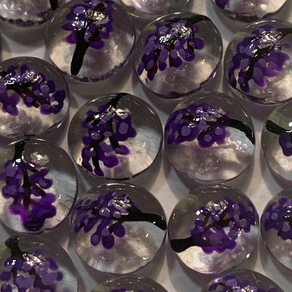 Hand painted glass gems party favors purple flowers Painted glass art