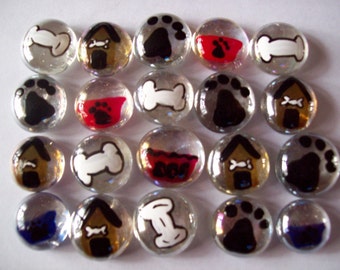 Hand painted glass gems party favors dog mix  dog house bone paw print bowl