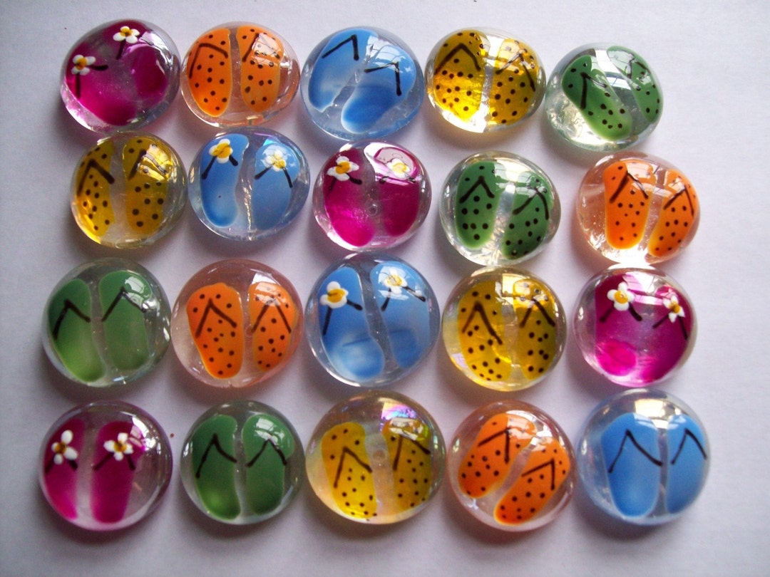 Hand Painted Glass Gems Party Favors Mini Art Flip Flops Beach - Etsy