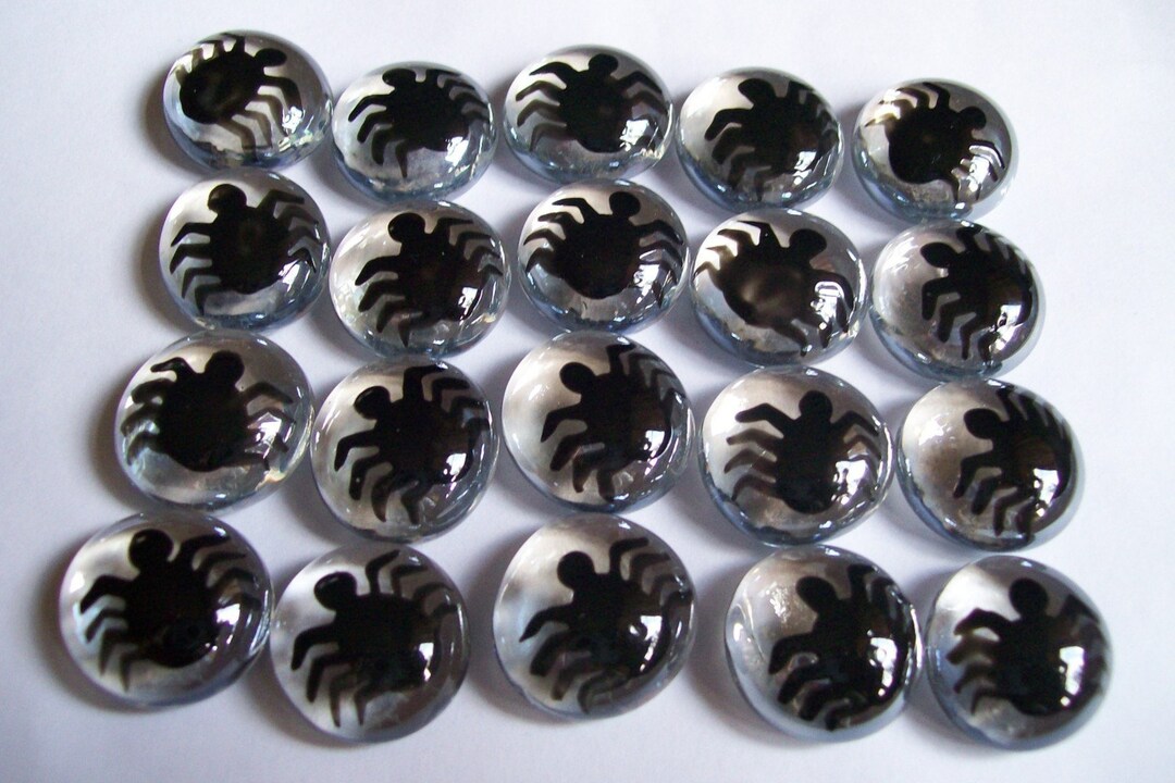 Set of 50 Hand Painted Glass Gems Party Favors Halloween SPIDERS SPIDER ...
