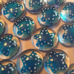 Hand painted Glass Gems for crafts , party decorations, favors blue star fish starfish summertime