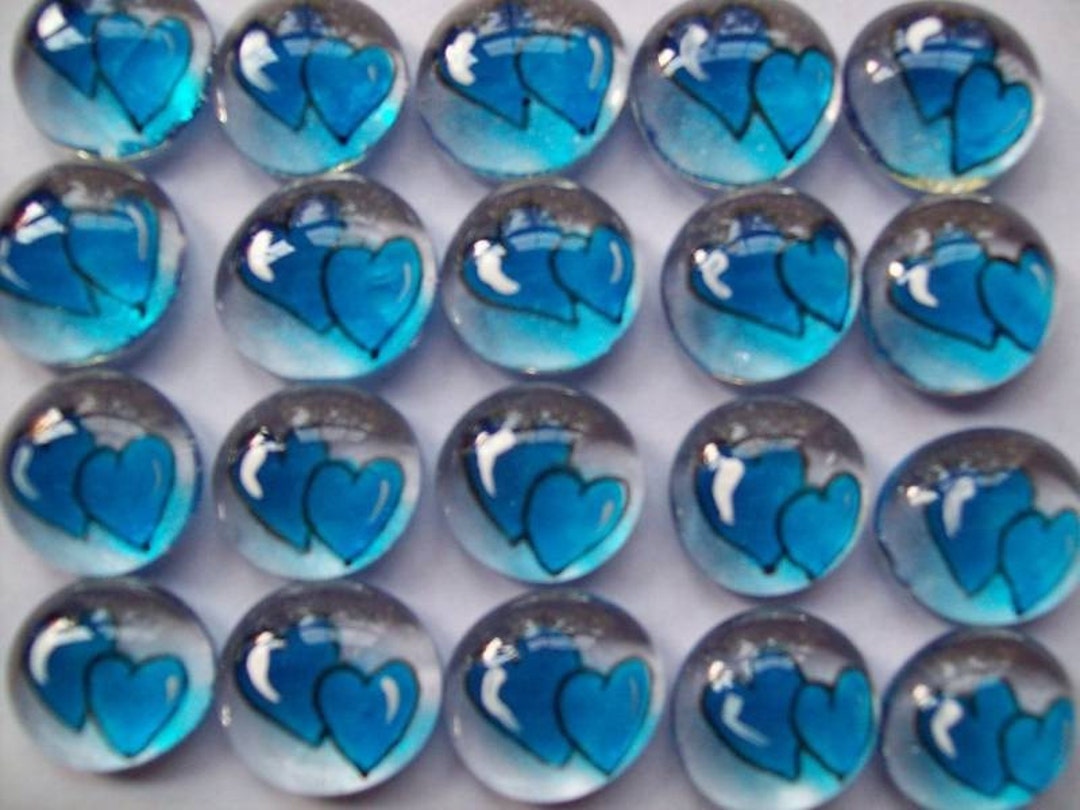 Hand Painted Glass Gems Party Favors Blue Double WEDDING HEARTS - Etsy