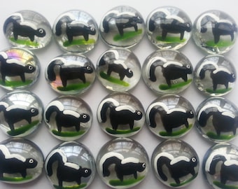 Skunk hand painted glass gems party favors