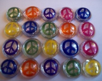 Hand painted glass gems party favors art  PEACE SIGNS Assorted colors peace sign  set of 50