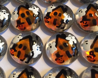 Hand painted glass gems party favors  Halloween spooky house ghost pumpkin black cat haunted house