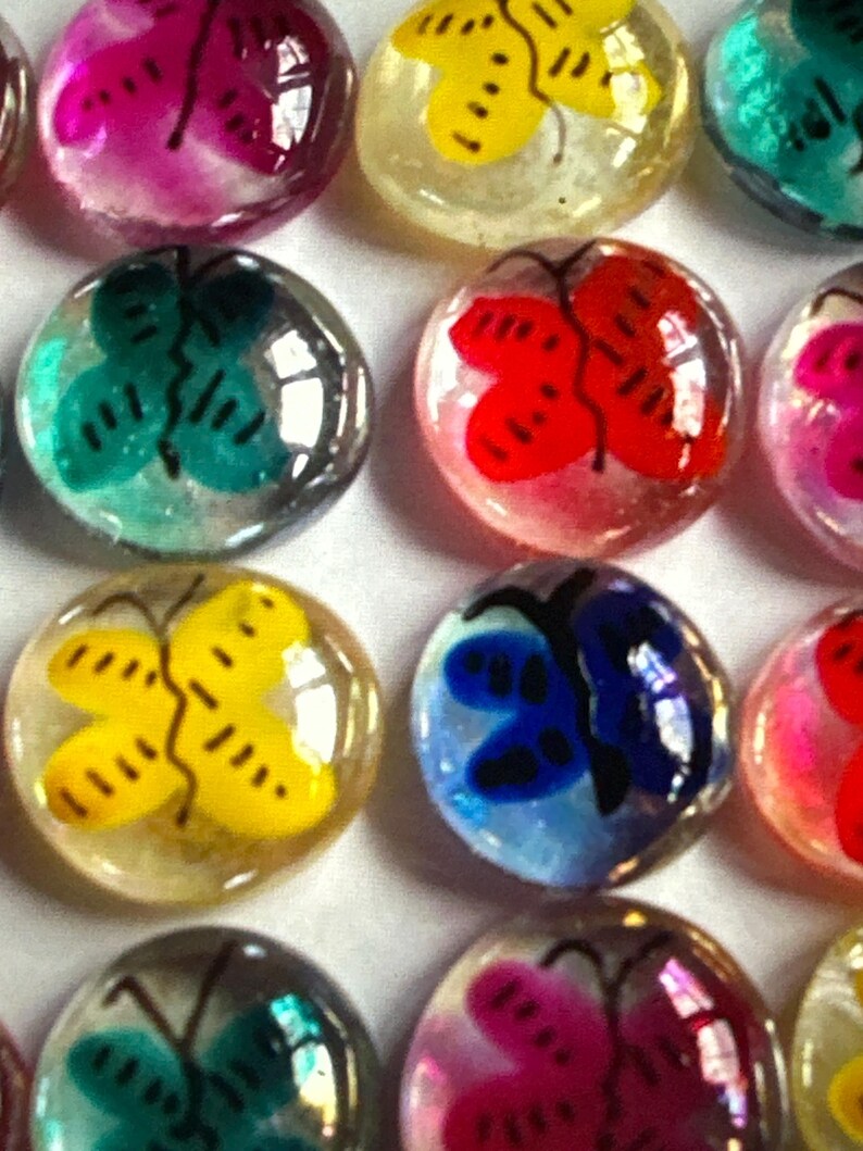 Hand Painted Glass Gems Set of 50 Party Favors Wedding Art BUTTERFLIES ...