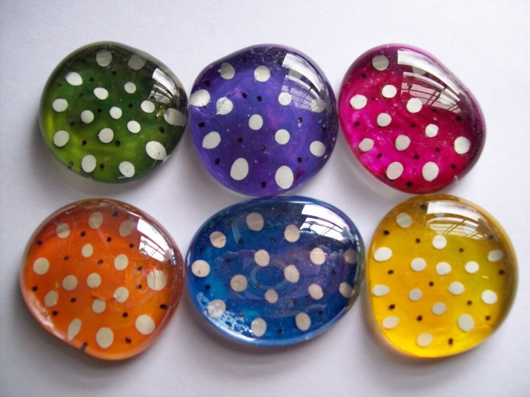 Hand Painted Glass Gems Mosaic Tile Party Favors POLKA DOTS on Large