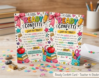 Ready Confetti Card Printable for Students, Back to School Gifts, Meet the Teacher Night Gift, First Day of School Poem, Classroom 4x6