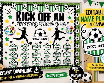 Soccer Bulletin Board Kit | Editable Name Plates, Classroom Decor (Digital Download)