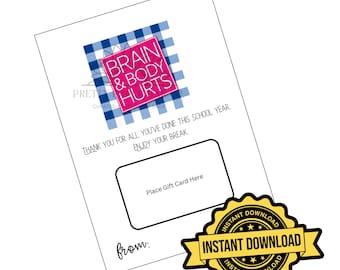Funny Teacher Gift Card Holder Printable,  Teacher Appreciation Gift, End of School Year Teacher Gift, Summer, Instant Download