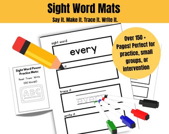 Sight Word Practice Mats: 200 Printable Reading Worksheets (Digital Download)