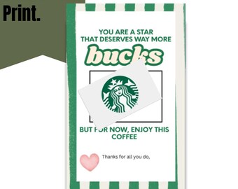 Coffee Gift Card Holder Printable, Teacher Appreciation, Thanks a Latte Card (5x7 Instant Download)