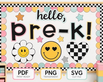 Hello Pre-K Bulletin Board Kit, Back to School Classroom Decor (PDF PNG SVG)