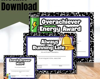Funny Teacher Awards, Printable Certificates, Staff Appreciation Gifts (Instant Download)