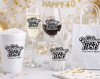 Pegatinas vintage de 1986 / Pegatinas de 40 años de fabulosos cumpleaños / Pegatinas transparentes e impermeables para vasos / Pegatinas de espuma para vasos / Decoración para fiesta de 40 cumpleaños