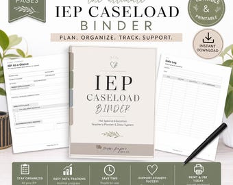 IEP Caseload Binder | Editable Special Education Planner | Goal Tracker, Data Sheets & Meeting Log for SPED Teachers