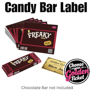 Wonka Chocolate Bar Label with Golden Ticket | Gift for Him | Spicy Couple’s Gift | Chocolate Bar Wrapper Labels |Date Night Gift
