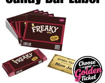 Wonka Chocolate Bar Label with Golden Ticket | Gift for Him | Spicy Couple’s Gift | Chocolate Bar Wrapper Labels |Date Night Gift