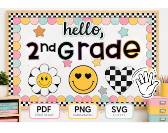 2nd Grade Bulletin Board Kit, Back to School Classroom Decor (PDF PNG SVG)