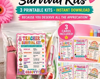 Printable Teacher Survival Kit Cards | Back to School Gift (Instant Download)