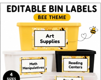 Editable Bee Theme Classroom Bin Labels | Canva Template (Digital Download)