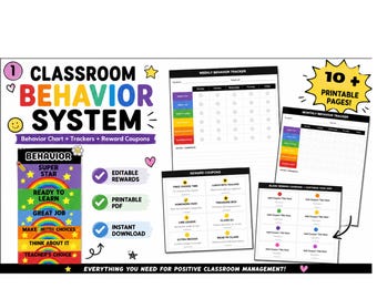 Classroom Behavior Management System Printable |Behavior Chart Bundle |Weekly Monthly Behavior Tracker |Reward Coupons |Classroom Management