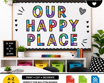 Printable Bulletin Board Letters A-Z | Smiley Face Classroom Alphabet | SVG PNG PDF | Classroom Decor | Cricut Letters | Instant Download