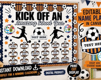 Soccer Theme  Bulletin Board Kit | Editable Name Plates, Classroom Decor (Digital Download)