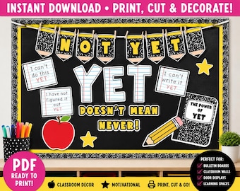 POWER OF YET Bulletin Board Kit | Growth Mindset Classroom Decor | Motivational Bulletin Board | Printable Teacher Decor