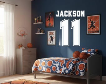 Jersey Name & Number Wall Decal | Custom Sports Wall Sticker | Kids Room Decor | Bedroom Wall Art | Nursery Name Decal | Teen Room Decor