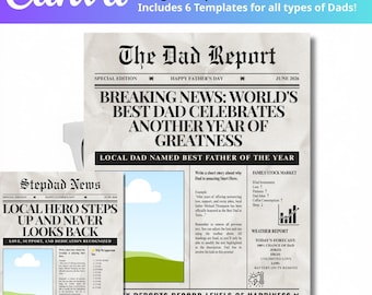 Editable Father's Day Newspaper Template Bundle, Canva Dad Gift, Personalized Dad Report, Grandpa Newspaper, Father's Day Printable Bundle