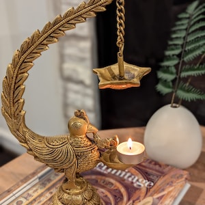 12&quot; Handcrafted Indian Brass Peacock Oil Lamp