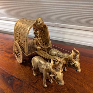 Handcrafted Brass Bullock Cart – Vintage Indian Miniature Décor | Traditional Rural Transport Model | Collectible Gift