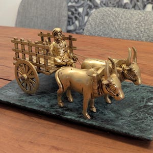 4" Handcrafted Brass Bullock Cart – Indian Traditional Miniature Décor